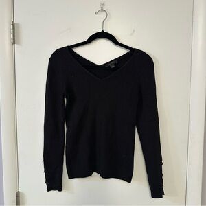 Ann Taylor Black Ribbed Knit Top with Pearl Sleeves